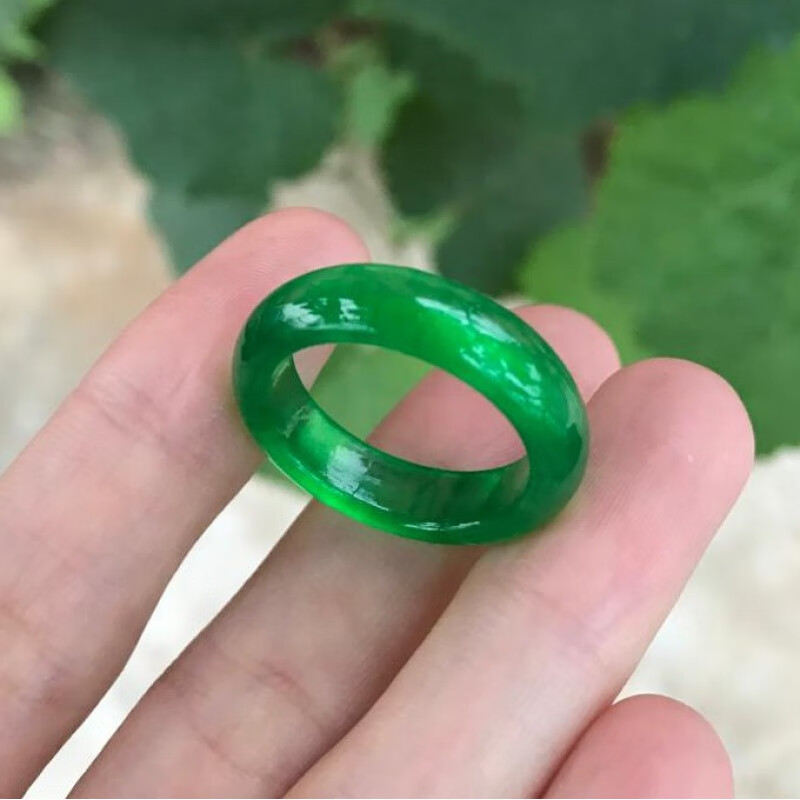 允茹官方绿翡翠戒指缅甸老坑玉石冰种辣绿指环戒圈男女款扳指 6号 辣