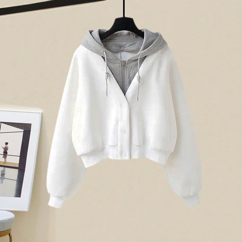 穿搭一整套小个子穿搭一整套装春秋2024减龄连帽 白色卫衣【单件】 s