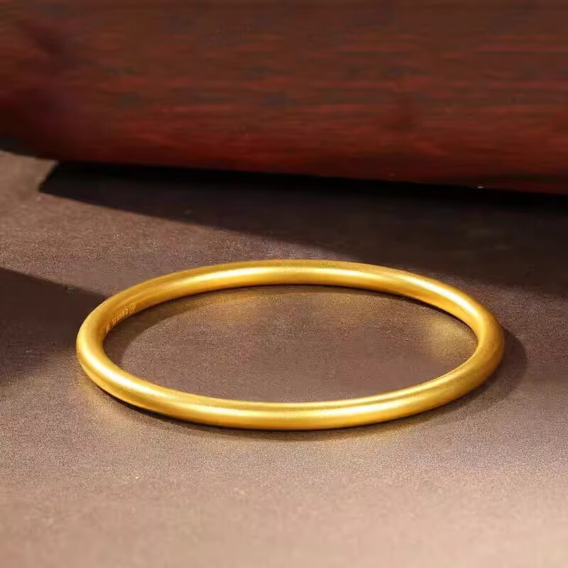 纽梵诺a金六福吉祥金999足金包银素圈手镯女24k黄金古法实心包金细款