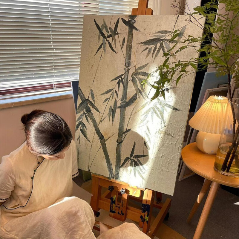 砂肌理画diy材料包 石英砂画竹影砂岩肌理画diy材料丙烯数字 月下竹影