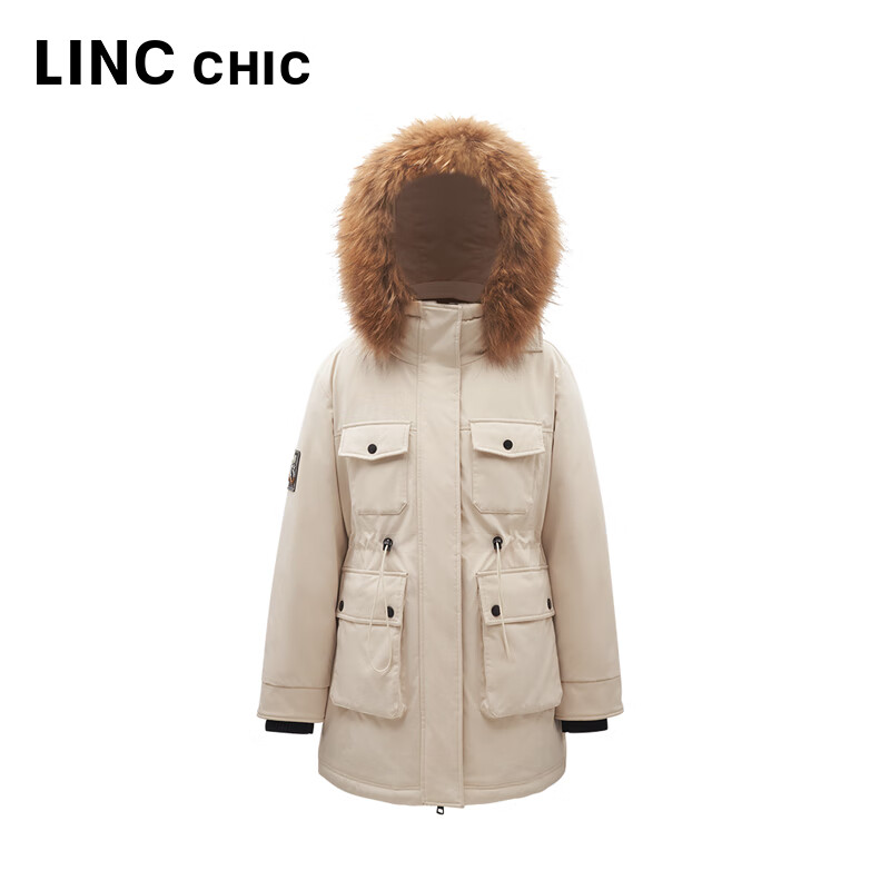 金羽杰冬季新款轻奢大毛领羽绒派克服女中长款反季轻暖羽绒服Y23803281 爱尔兰奶油 XS 适合110斤以下