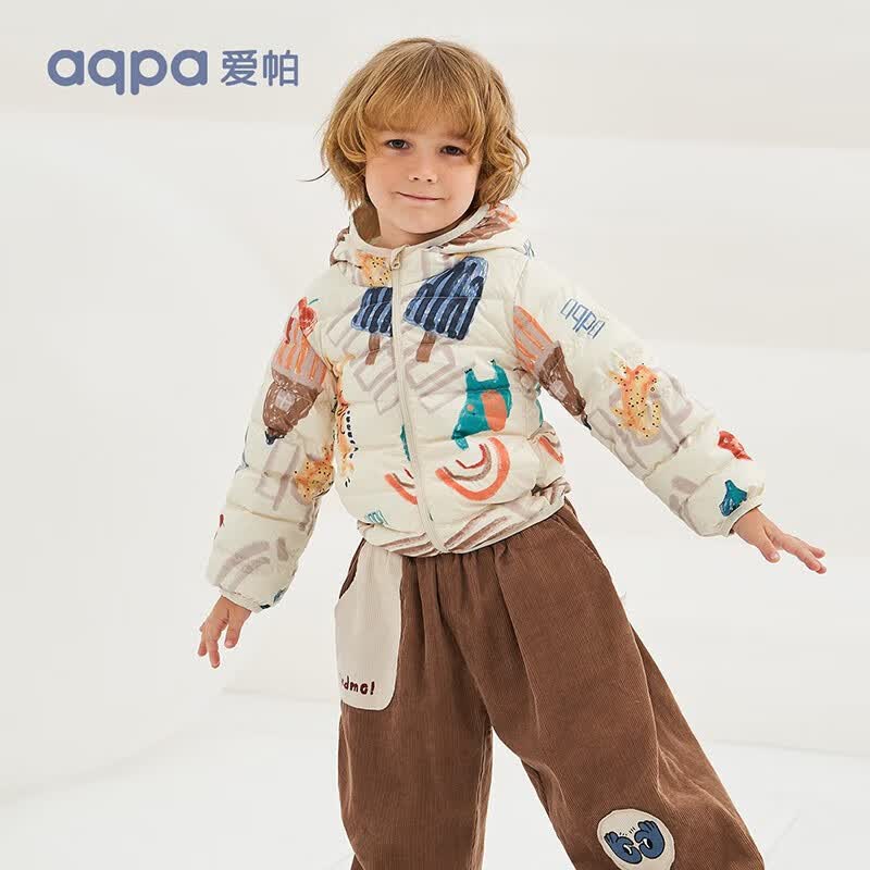 aqpa【90白鸭绒&三防】儿童羽绒服冬男女童宝宝可收纳帅气萌趣保暖 森林摇滚乐 90cm使用感如何?