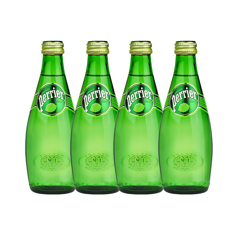 巴黎水(perrier) 法国原装进口 巴黎水气泡天然矿泉水 330ml*4玻璃瓶