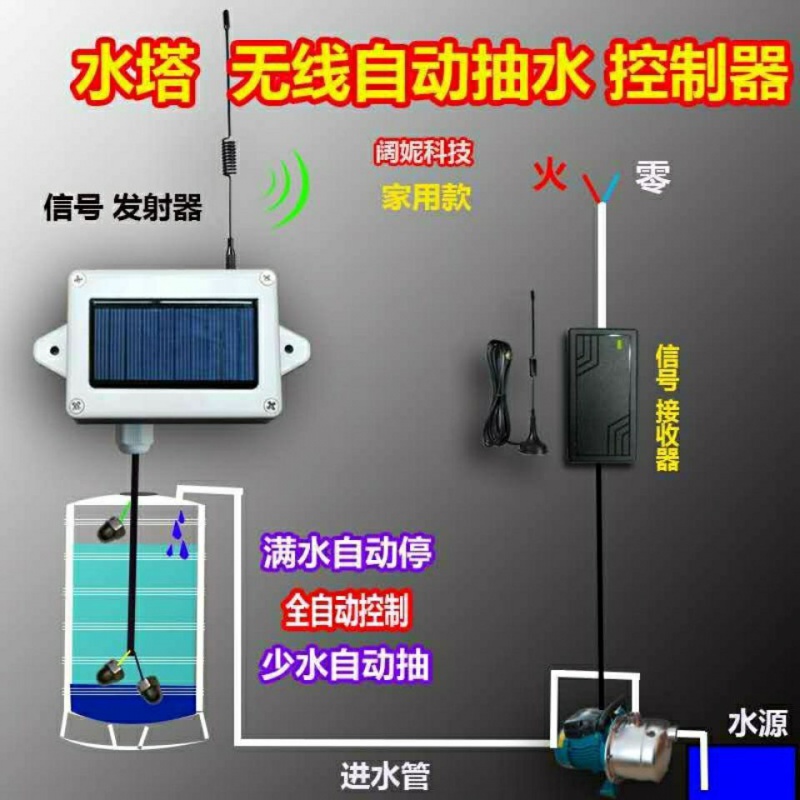 无线电全自动液位水位控制器220v家用水塔水箱水泵自动抽水浮球阀