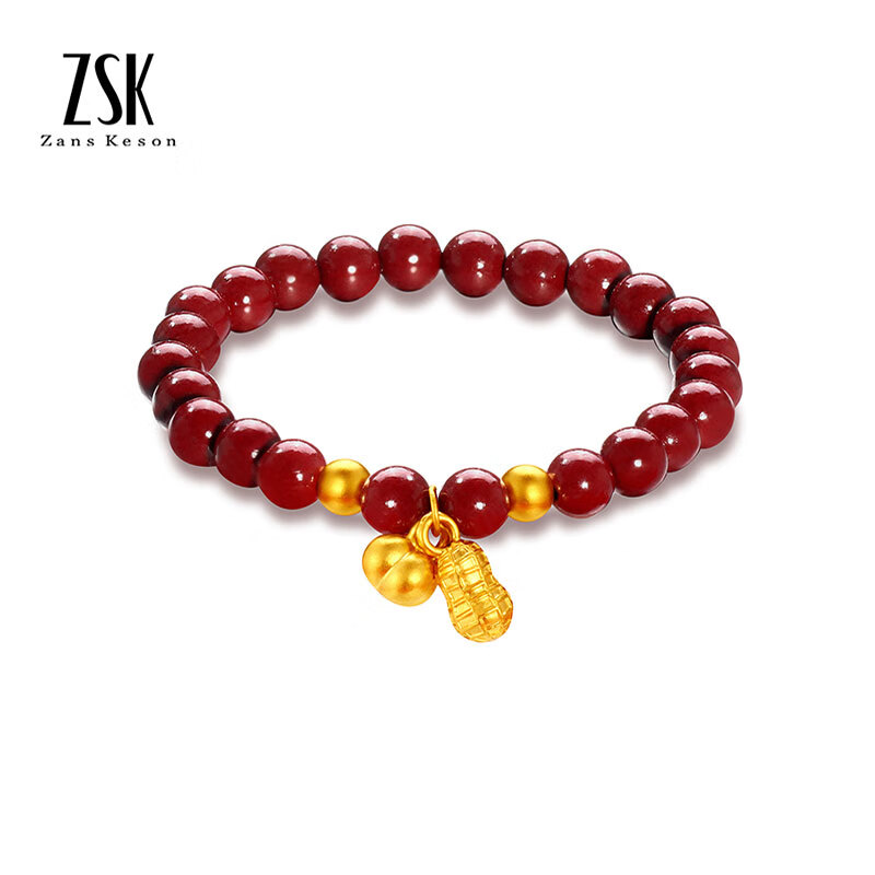 zsk珠宝 好柿花生 黄金转运珠足金999女黄金手链朱砂手串送女友定价