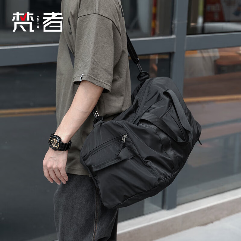 梵者干湿分离健身包手提旅行包男运动斜挎包大容量短途出差行李收纳袋 黑色升级款加大号