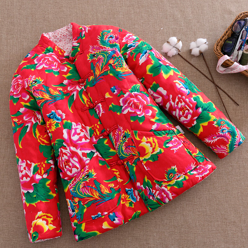 德朔东北大棉袄手工碎花棉服女保暖外套女士加厚红棉衣花棉袄 红色 s