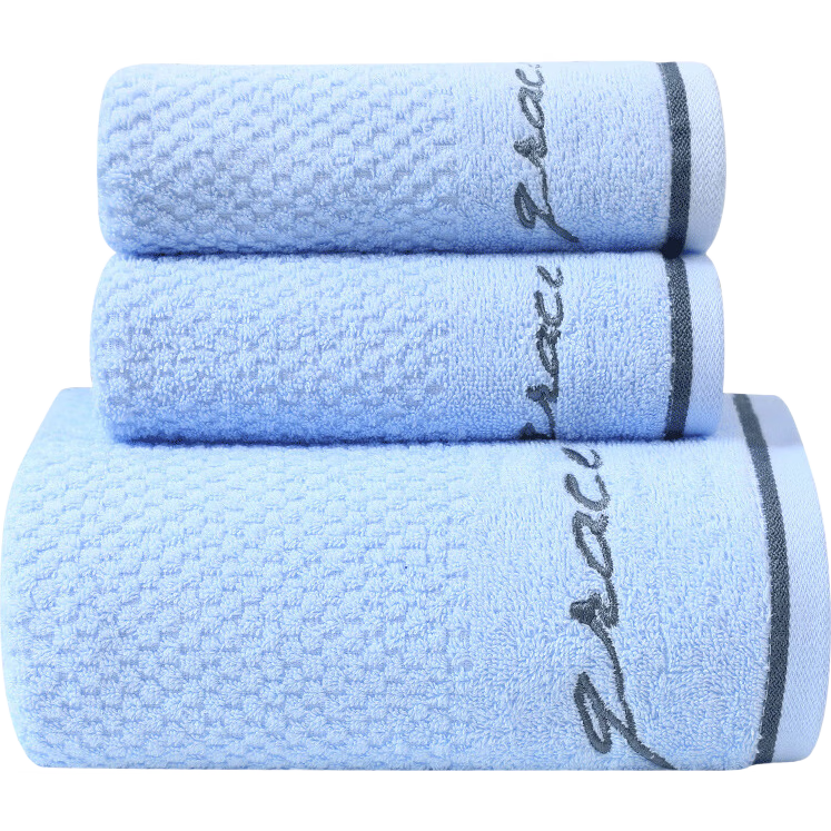 洁丽雅（Grace）浴巾家用A类纯棉1浴巾+2毛巾组合装 成人男女柔软吸水全棉 蓝色