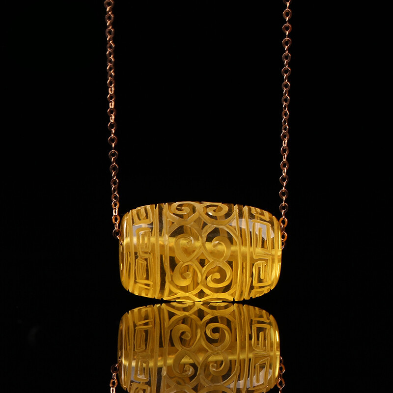 古珍 琥珀吊坠男女款18镶嵌金珀吊坠带证书金珀项链送长辈妈妈老婆女