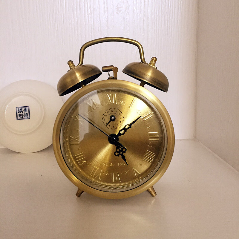 流彗老式闹钟老年人十年老店纯铜发条机械双铃黄铜学生老人风水滴答复