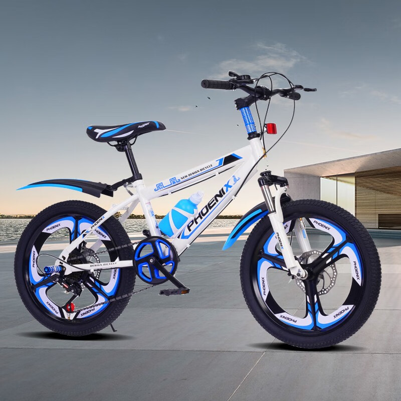 凤凰儿童自行车中小学生山地车6-12岁男女小孩变速碟刹单车 冰雪蓝-铝合金一体轮（变速） 18寸