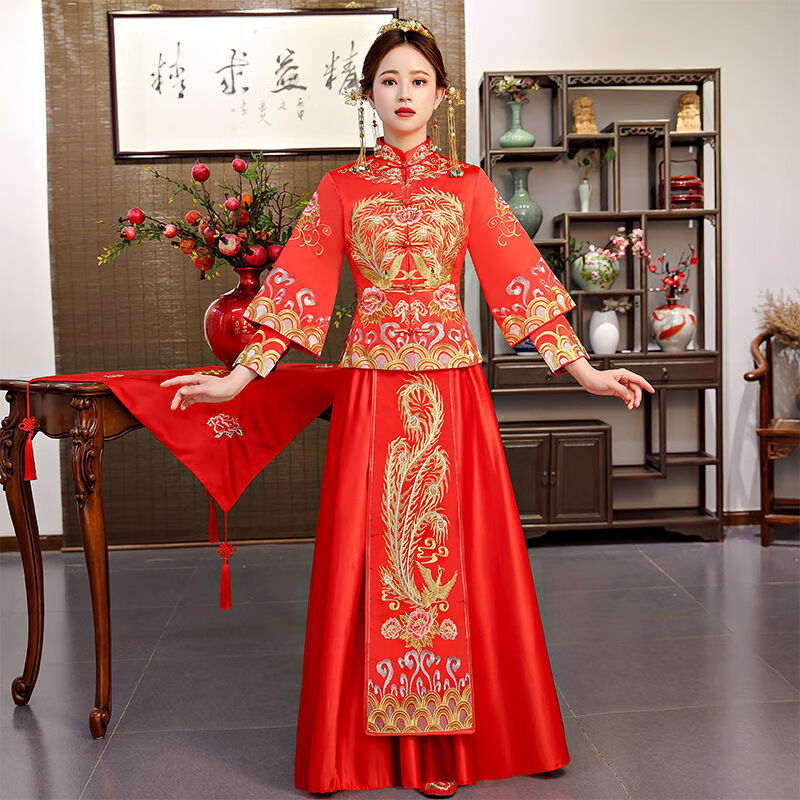 服新娘2022新款结婚婚纱礼服中式婚服新娘嫁衣古代婚纱秀禾服a4 红色