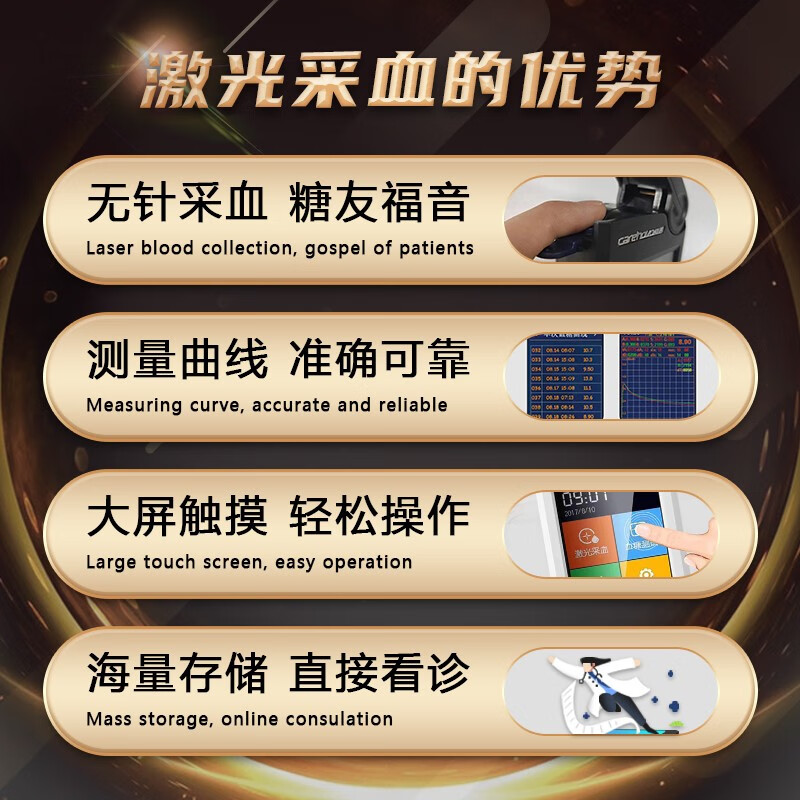 柯诺激光血糖仪家用医用免扎针微创微痛精准智血糖仪测血糖一体机 2.白色激光血糖仪配100试纸+防护帽