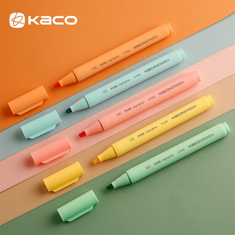 KACO淡彩色荧光笔划重点笔不晕染高颜值文具套装彩色标记笔手帐可用水性记号笔混色5支/盒K1045