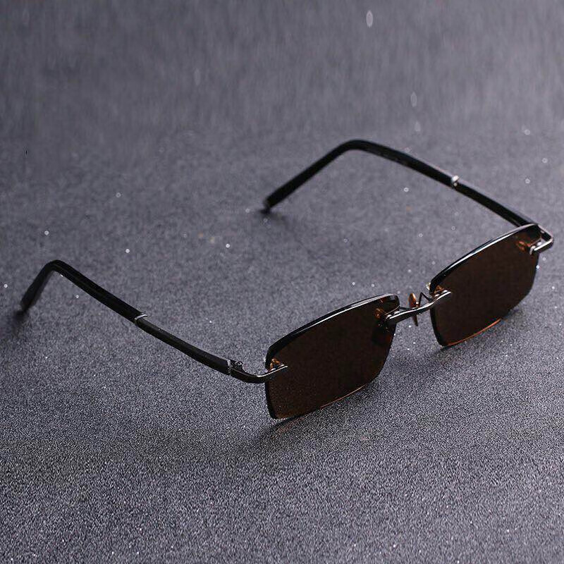 石太阳眼镜时尚高端男士切边无框护目石头墨镜 无框灰色款茶色镜片