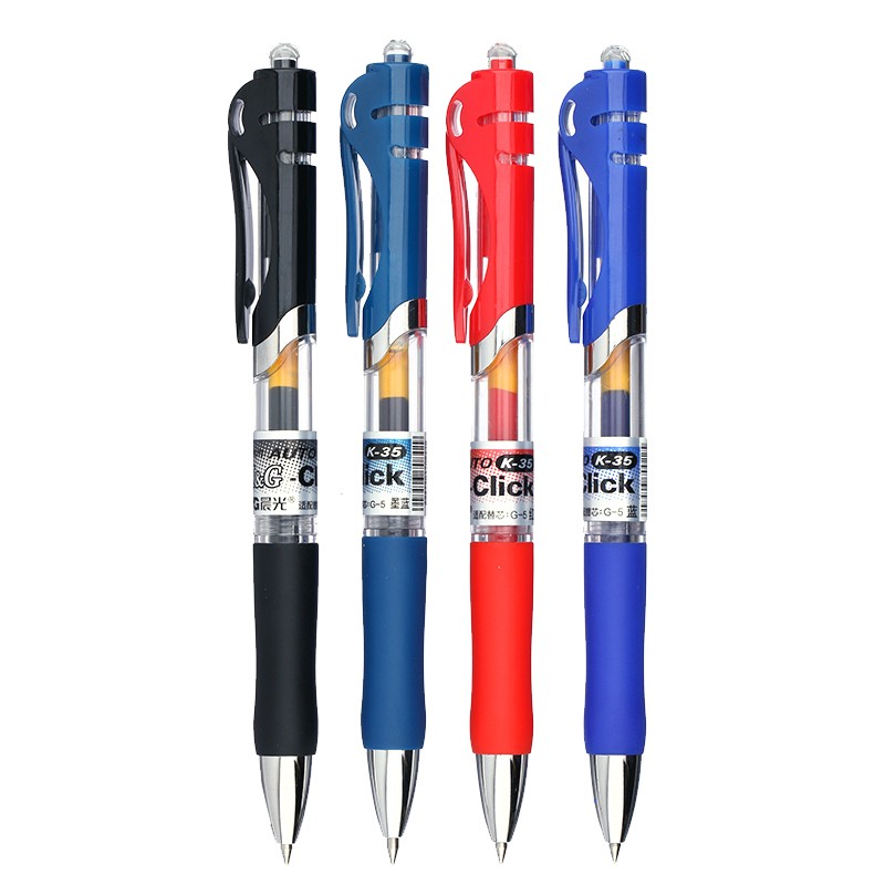 晨光（M&G）k35按动中性笔0.5子弹头签字笔黑笔中性笔经典办公商务笔速干大容量学生用考试刷题碳素水笔 【黑色】6支装+20支笔芯