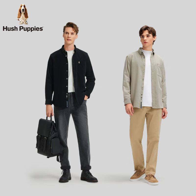 暇步士(Hush Puppies)【柔软耐磨】男装秋季面料厚实复古细条灯芯绒衬衫 墨蓝色 L