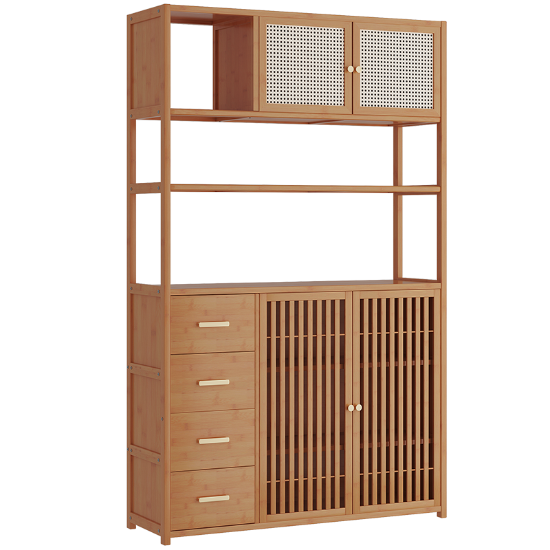 竹中生智中式博古架仿古书架置物茶叶展示柜摆件隔断实木客厅落地书架茶具 茶色两门四抽款