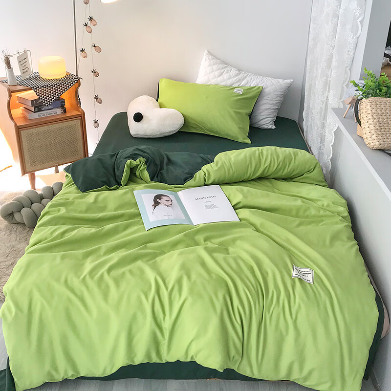 绿色简约四件套北欧风学生宿舍床上床单被罩被套150 贴标款蒂芙尼绿
