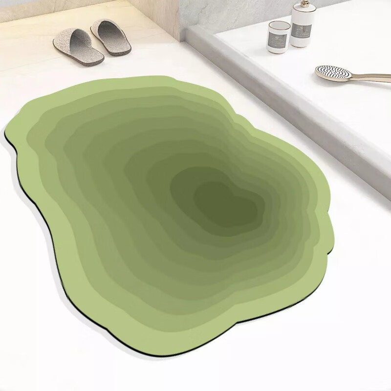 【精选】软橡胶浴室地垫脚垫加厚硅藻泥洗手间卫生间速干门垫 密渐变-石形-绿色 普通硅藻泥60*90厘米