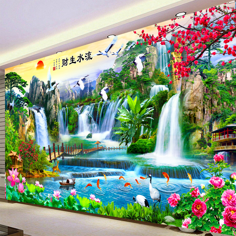 轩弘山水画办公室壁画十字绣线绣2021新款迎客松风景自己绣手工大幅