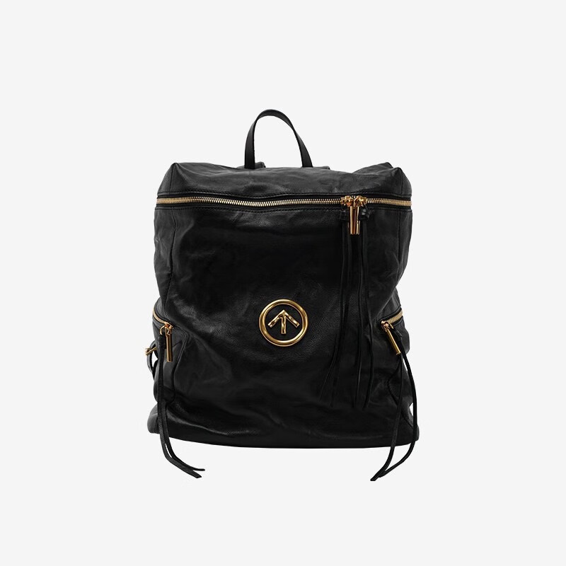 酷奇袋鼠通用大容量黑石背包时尚无性别主义褶皱意大利羊皮水波纹箭头