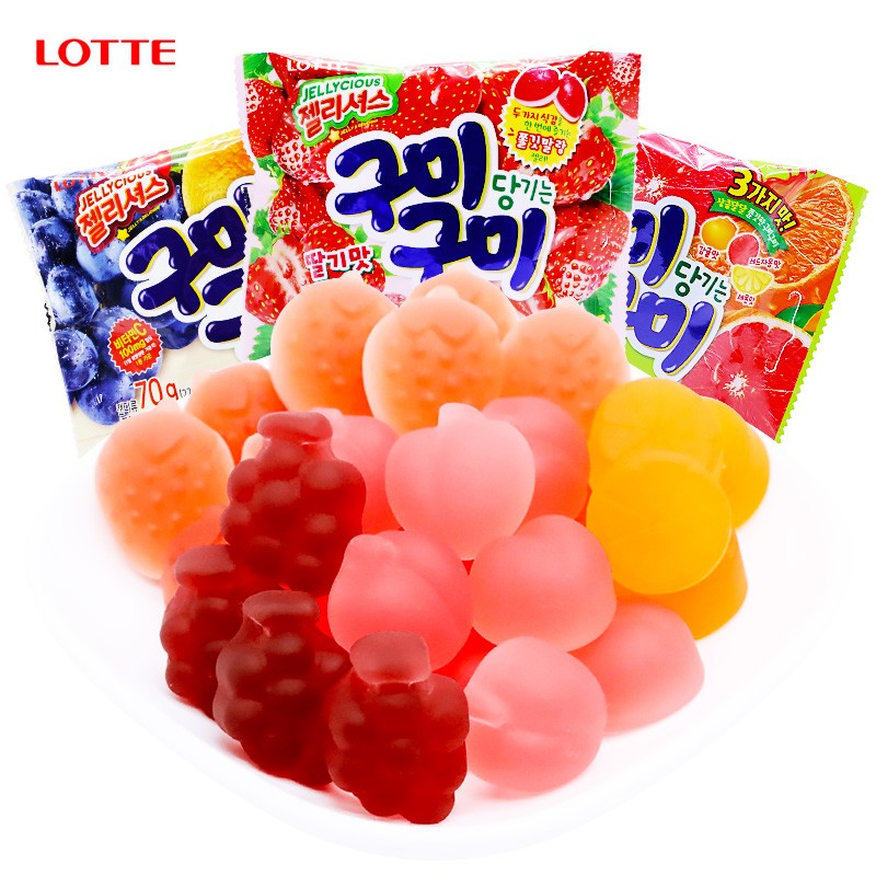 韩国进口食品乐天济州软糖QQ糖儿童小零食 混合水果味70g*6袋