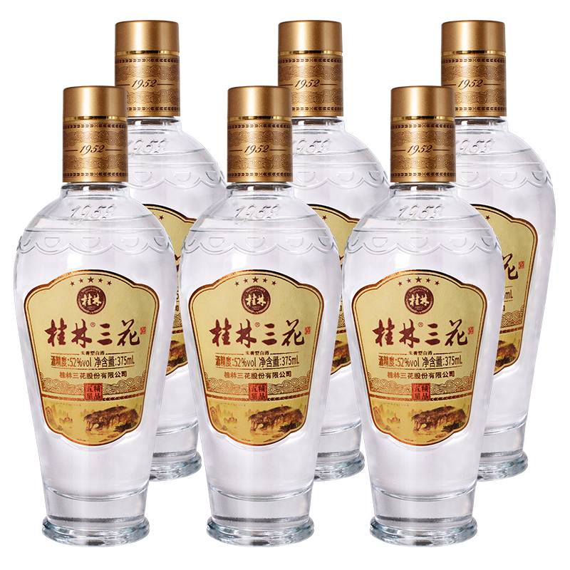 桂林三花酒 52度五星三花375ml/瓶 米香型白酒 高度纯粮食酒 52度 375mL 6瓶 五星三花