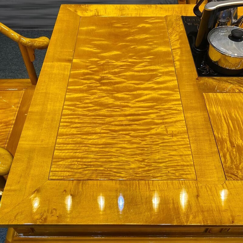 红善金丝楠木茶桌大叶楠功夫茶桌茶台实木六件套茶室客厅休闲 茶桌七