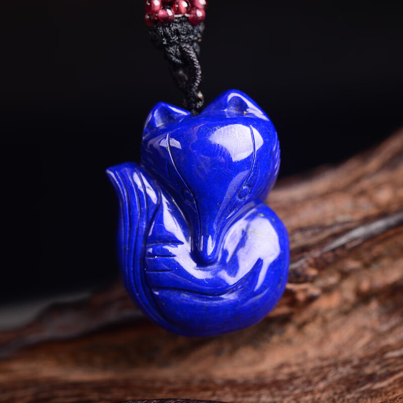 一北 青金石狐狸吊坠 灵狐黑狐吊坠 双狐情意 挂件