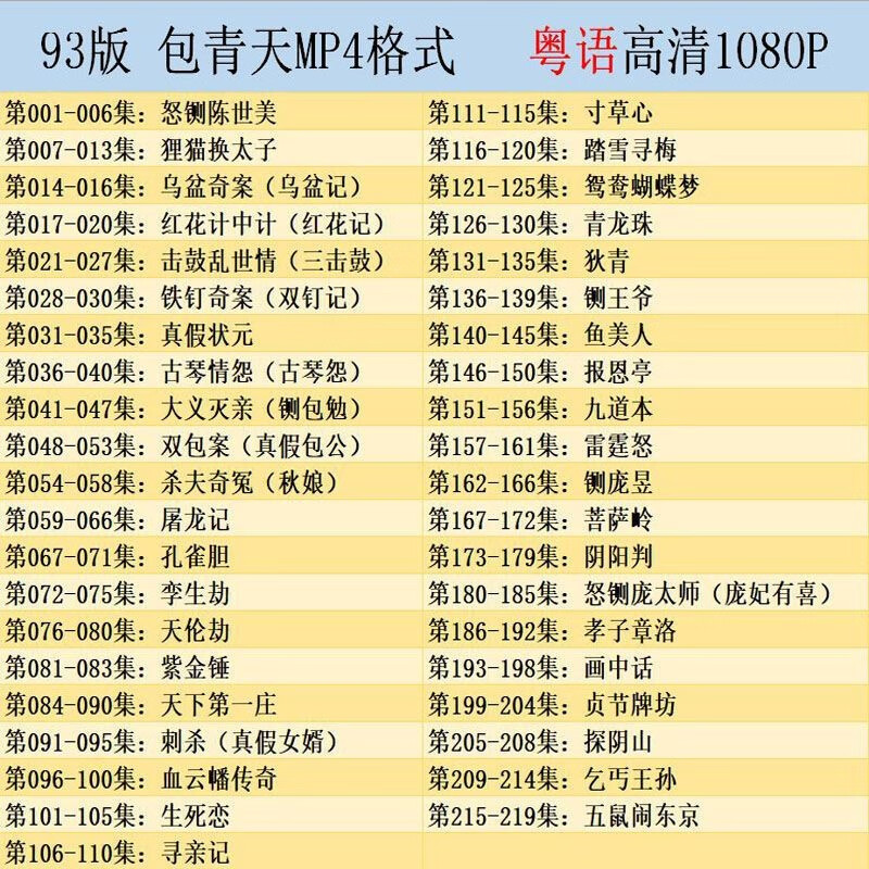 粤语电视剧U盘怀旧古装武侠金庸古龙刑侦现代高清MP4手机电视优盘 93版包青天 64GU盘(粤语)