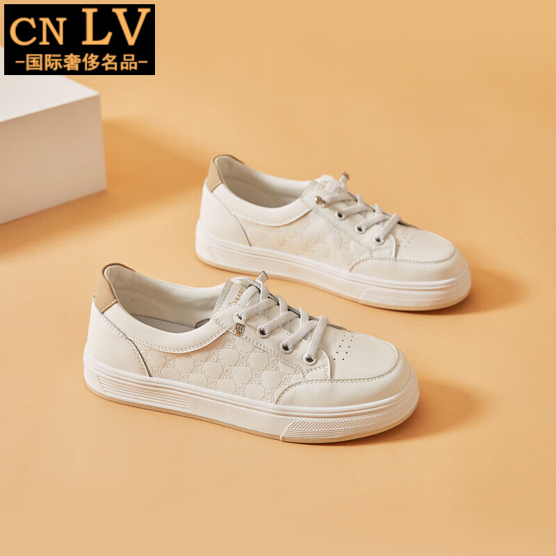 cnlv小白鞋女2024春季新款女鞋百搭鞋子女款平底春款休闲软皮板鞋高档