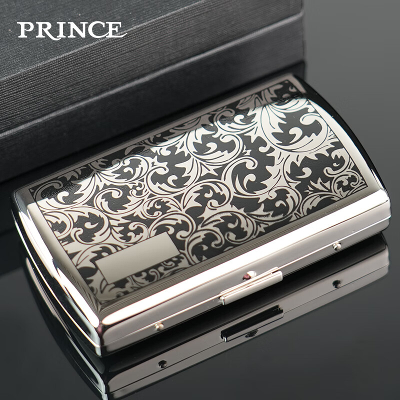 prince王子烟盒唐草拉丝黄铜金属便携香烟盒12支粗烟保护盒防压 yhc
