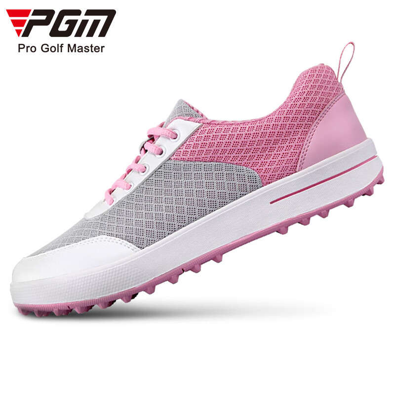 pgm 高尔夫球鞋女 轻盈透气不起折痕夏季运动网布球鞋 xz081-白灰粉色