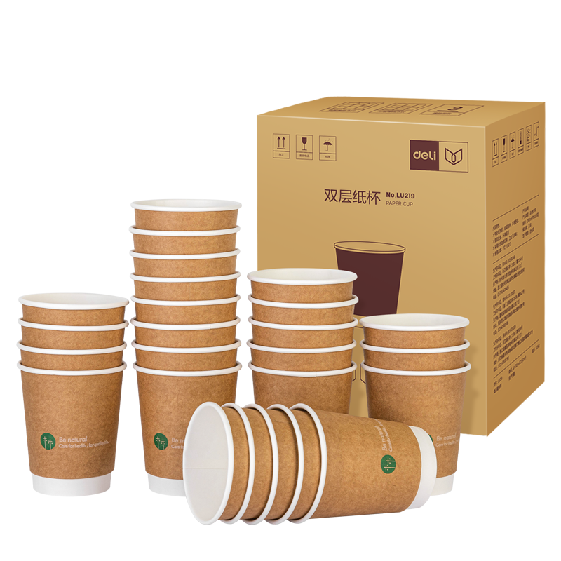 得力（deli）【全網(wǎng)低價】280ml雙層牛皮紙辦公紙杯 加厚防燙挺闊杯身 500只裝大規(guī)格