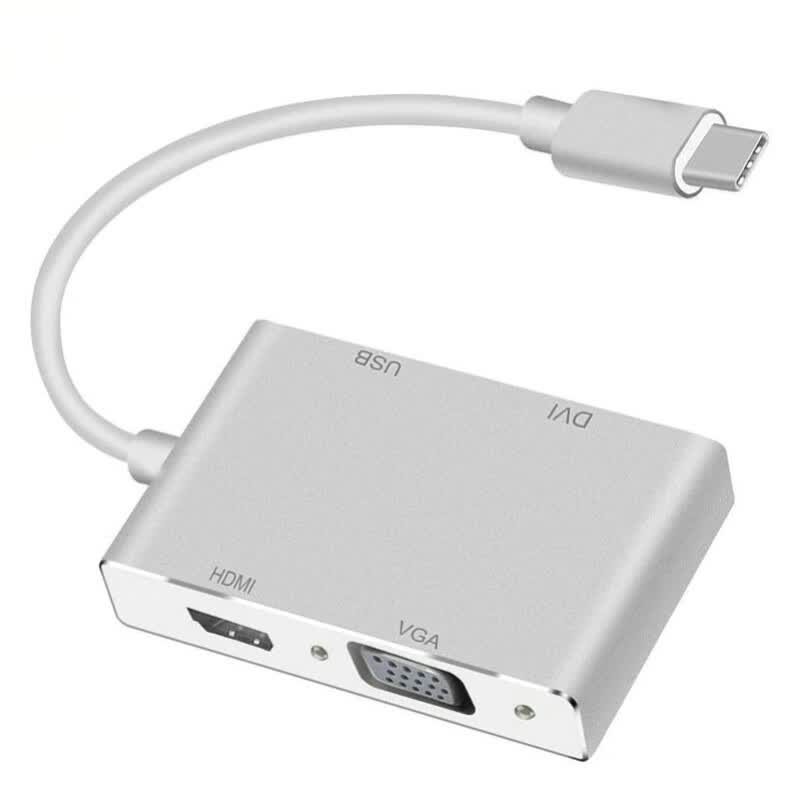 优霆 Type-c转HDMI扩展钨转换器HUB四合一VGA/DVI USB Mac电脑笔记本电视投影投屏器会议视频方便 四合一TypeC转HDMI/VGA/DVI/USB Type-c扩展四合一