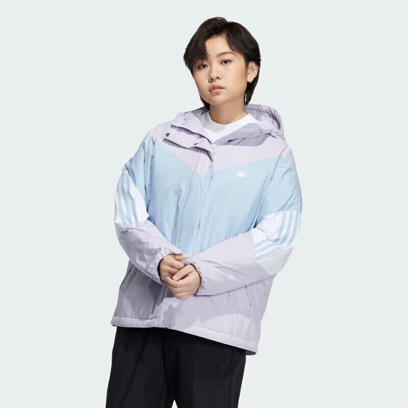 阿迪达斯adidas三叶草女冬季鸭绒530蓬浅紫连帽羽绒服  IU4784 XL