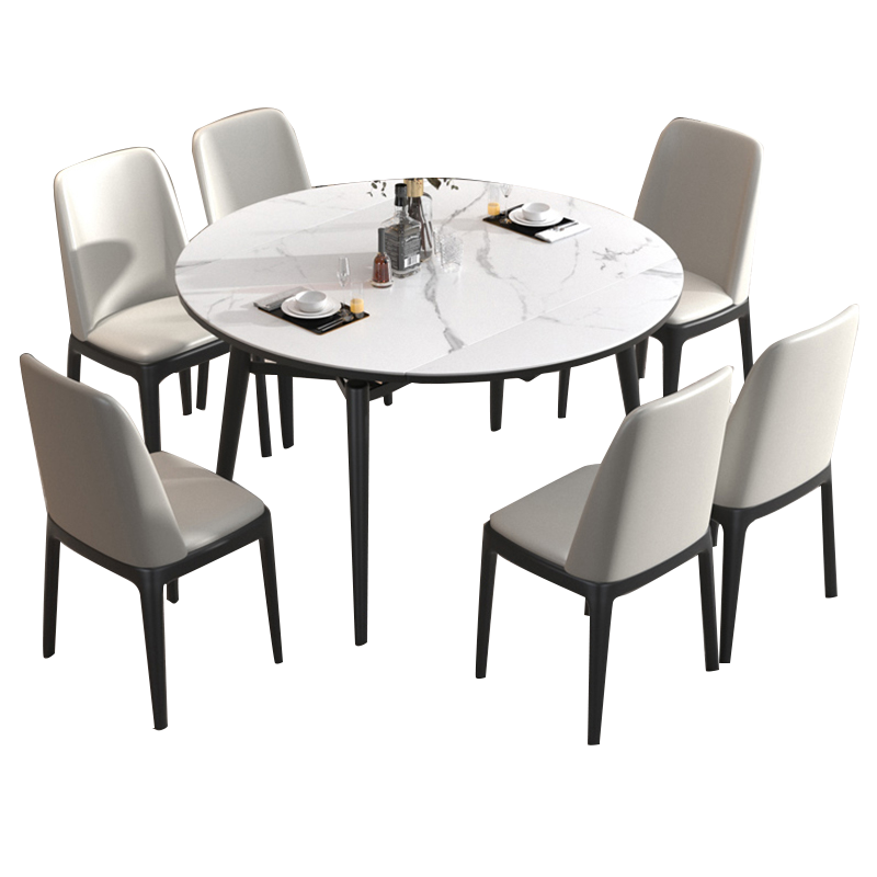 皇家公馆 餐桌小户型方圆两用亮光岩板伸缩餐桌意式轻奢实木变圆桌拉伸折叠餐桌 1.3米【实木+岩板】 单餐桌