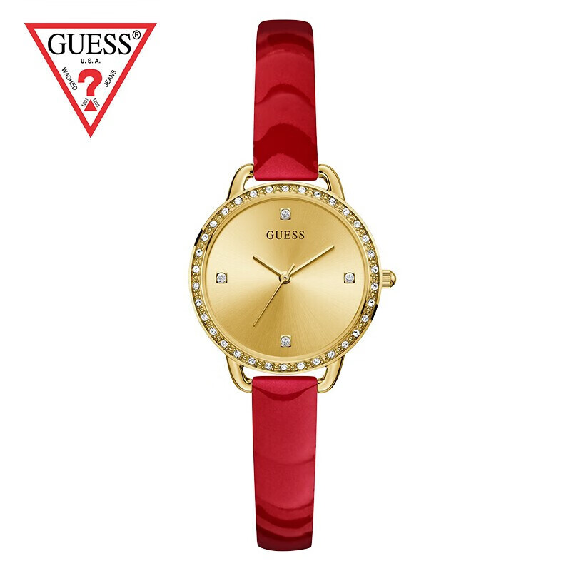 GUESS品牌盖尔斯手表女红色虎年本命年皮带女士腕表GW0437L1送女友/生日礼物