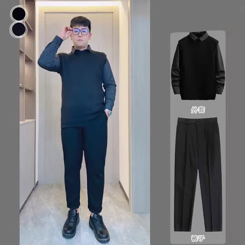 恒源祥男胖子开衫毛衣男假两件外套微胖男生穿搭 秋冬季加厚针织衫