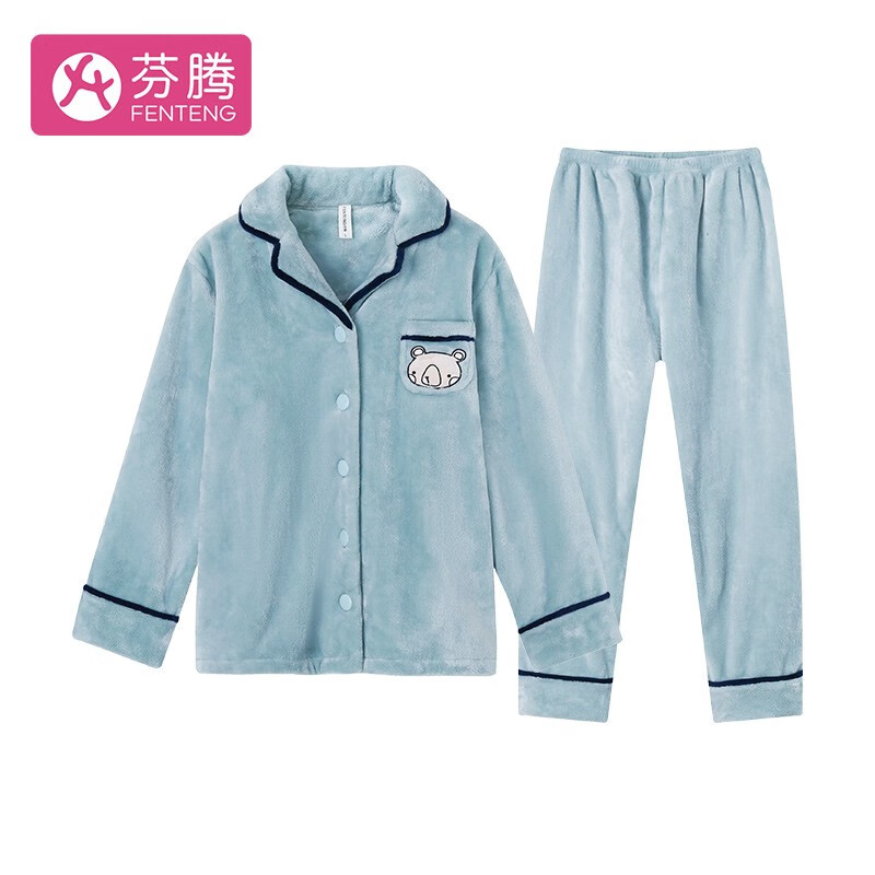 芬腾睡衣女冬季新品法兰绒开衫长袖纯色翻领家居服套装 灰绿 L怎么样,好用不?