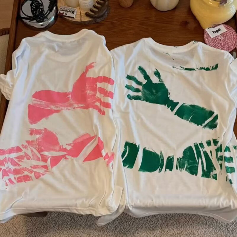 乔庭自制拥抱情侣装 diy手工短袖手印涂鸦衣服丙烯颜料520送女朋友礼
