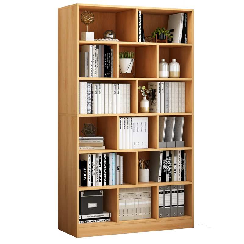 蔓斯菲爾（MSFE） 書(shū)架簡(jiǎn)約落地收納多功能大容量省空間儲物架多層置物書(shū)架柜子 【帶門(mén)全后背板】80cm松木色