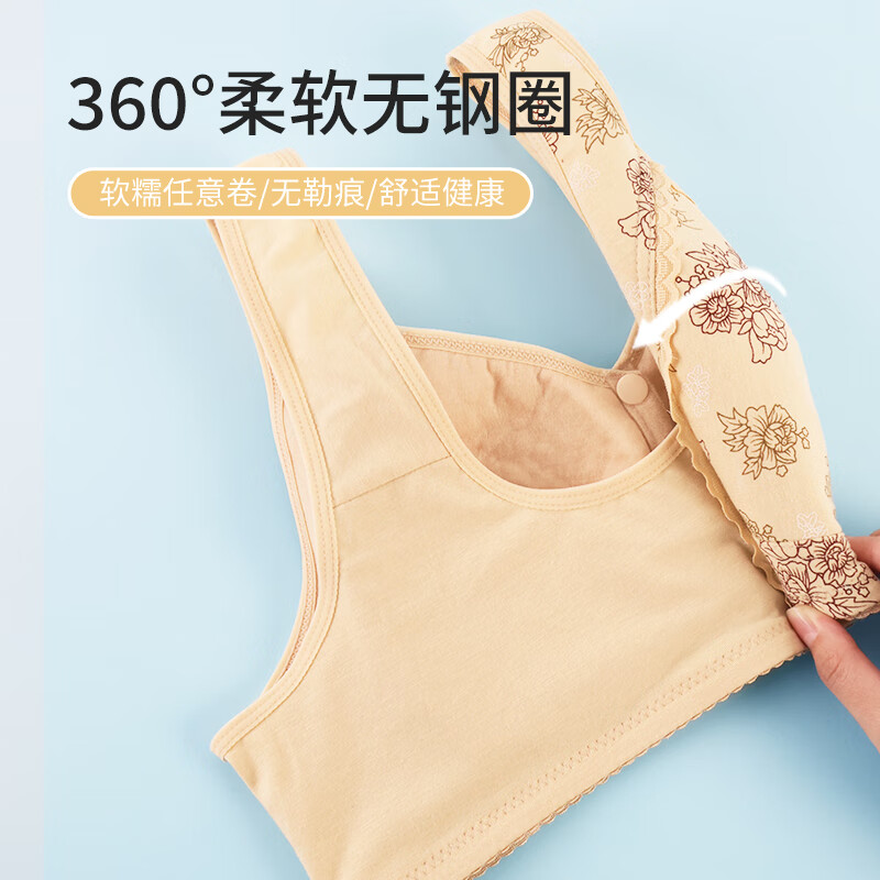 中老年人妈妈前扣内衣女式新款胸罩薄款无钢圈聚拢睡眠背心式文胸 紫灰【1件裝】 48码【建议160-185斤】