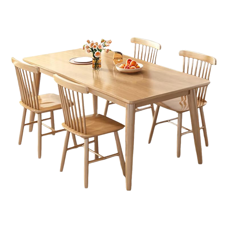 ZHONGWEI 中伟 实木餐桌家用小户型原木桌椅现代简约吃饭桌子1.2米单桌+4温莎椅