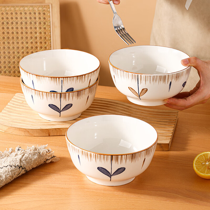 贺川屋陶瓷碗日式釉下彩6英寸面碗家用饭碗套装 4只装 兰亭序