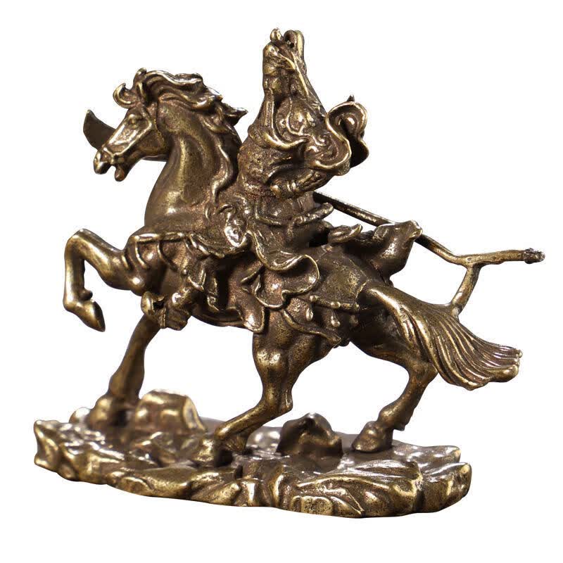 【卡芬蒂严选】黄铜骑马关公摆件铜像武财神爷关羽大刀关二爷神像办公