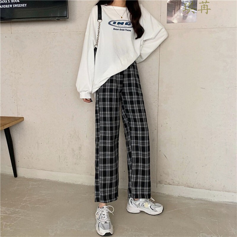 黑白格>休闲裤女学生漂亮衣服少女青少年年轻款早春 m>新品洋气温柔风