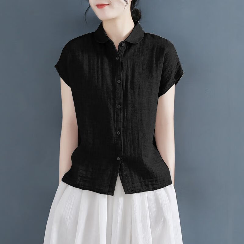 茜立里小个子棉麻亚麻衬衫女麻料女装上衣亚麻无袖衬衫女夏季新款设计