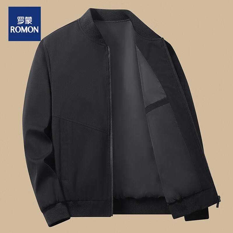 罗蒙(ROMON)春秋时尚夹克男士商务休闲青中年帅气立领防风夹克衫外套 藏青色 5XL